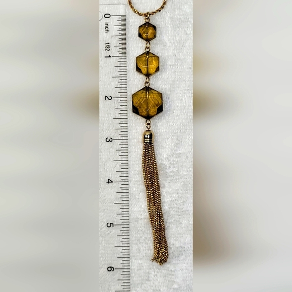 CATO Amber and Gold Tassled Necklace and Drop Earrings Set / Pierced - Picture 4 of 6